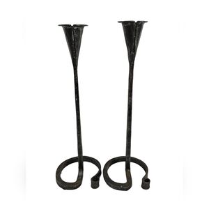 Signed Swedish Ingvar Westling Hand-Forged Iron Candlestick Holder Set Of 2 1989